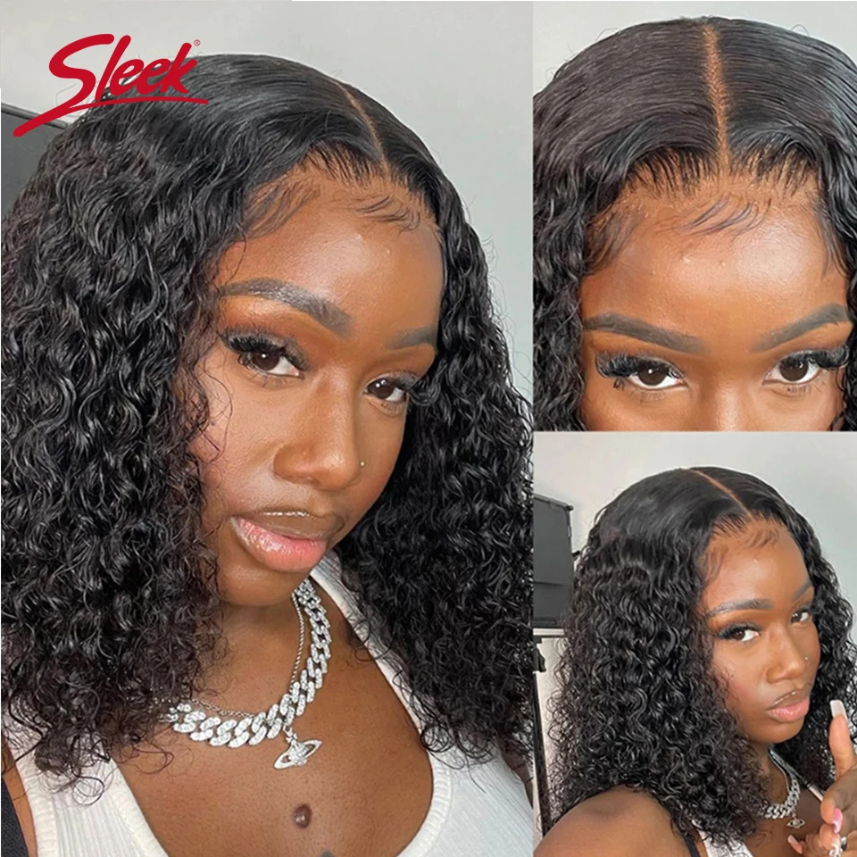 Sleek Brazilian Water Remy Deep Curly Hair Bob Wigs Natural Black Color T Lace Front Part Bob Wigs 200% Density Ombre T1B/27 Wig image 5