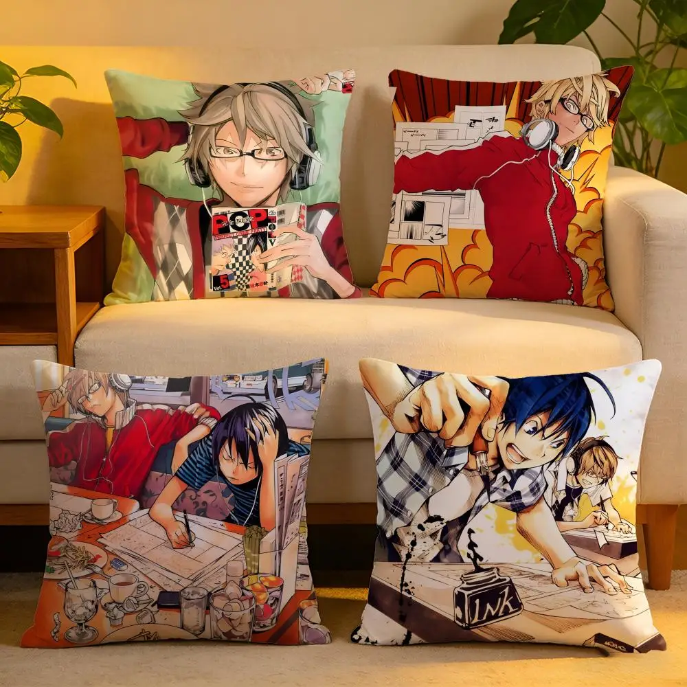 Funda de cojín de lino B-Bakuman de Anime, funda decorativa suave y agradable para la piel, funda de almohada decorativa para el hogar y el sofá
