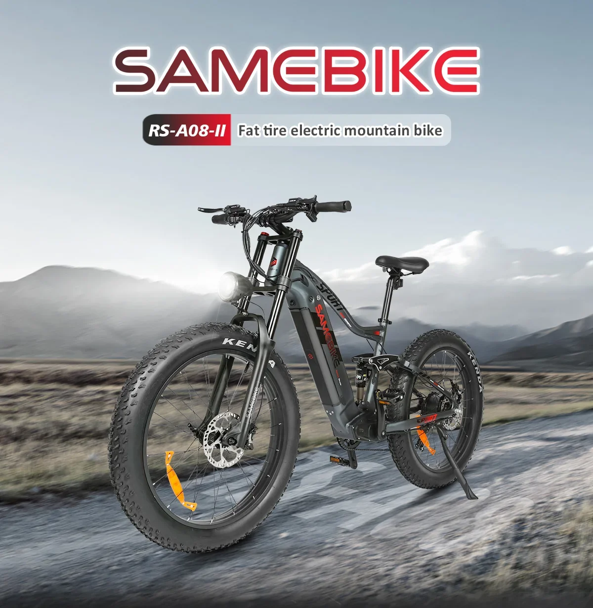 SAMEBIKE RS-A08 Ebike 1000W 48V 17AH 26*4.0 Inch Fat Tire Snow Mountain Electric Bicycle Full  Suspension Off-Road Electric Bike