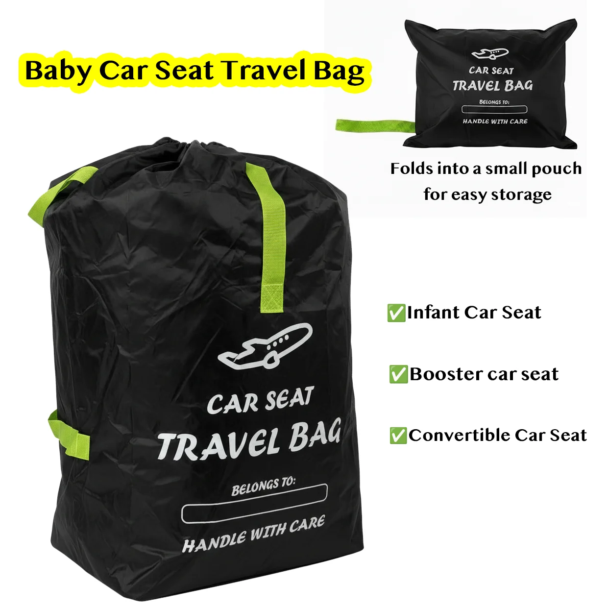 Bolsa de viagem portátil para assentos de carro para transportadores e assentos elevatórios infantis – alças de ombro ajustáveis, alça de transporte conveniente, resistente e durável.