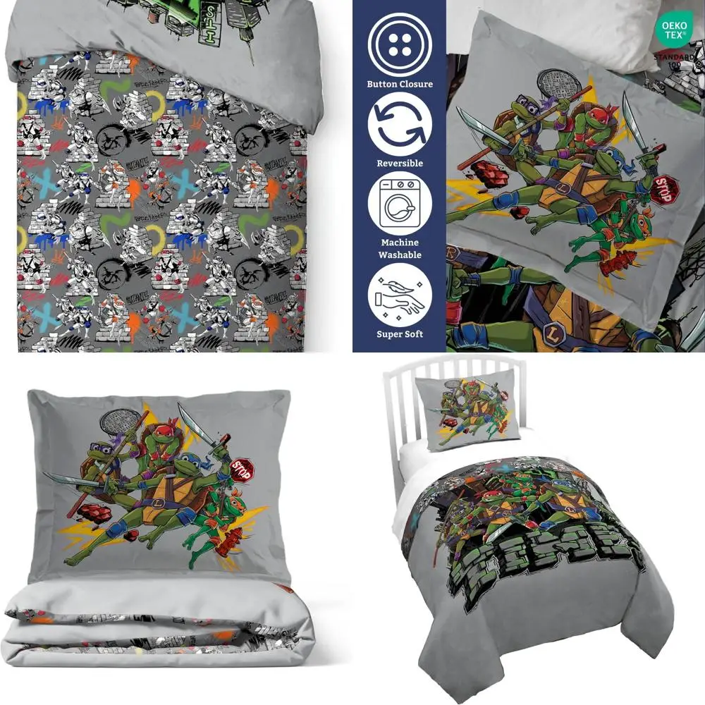 

Комплект пододеяльников «Черепашки-ниндзя» двойного размера — мягкое постельное белье из трех предметов (одеяло и шамс), серый, вставка не входит в комплект