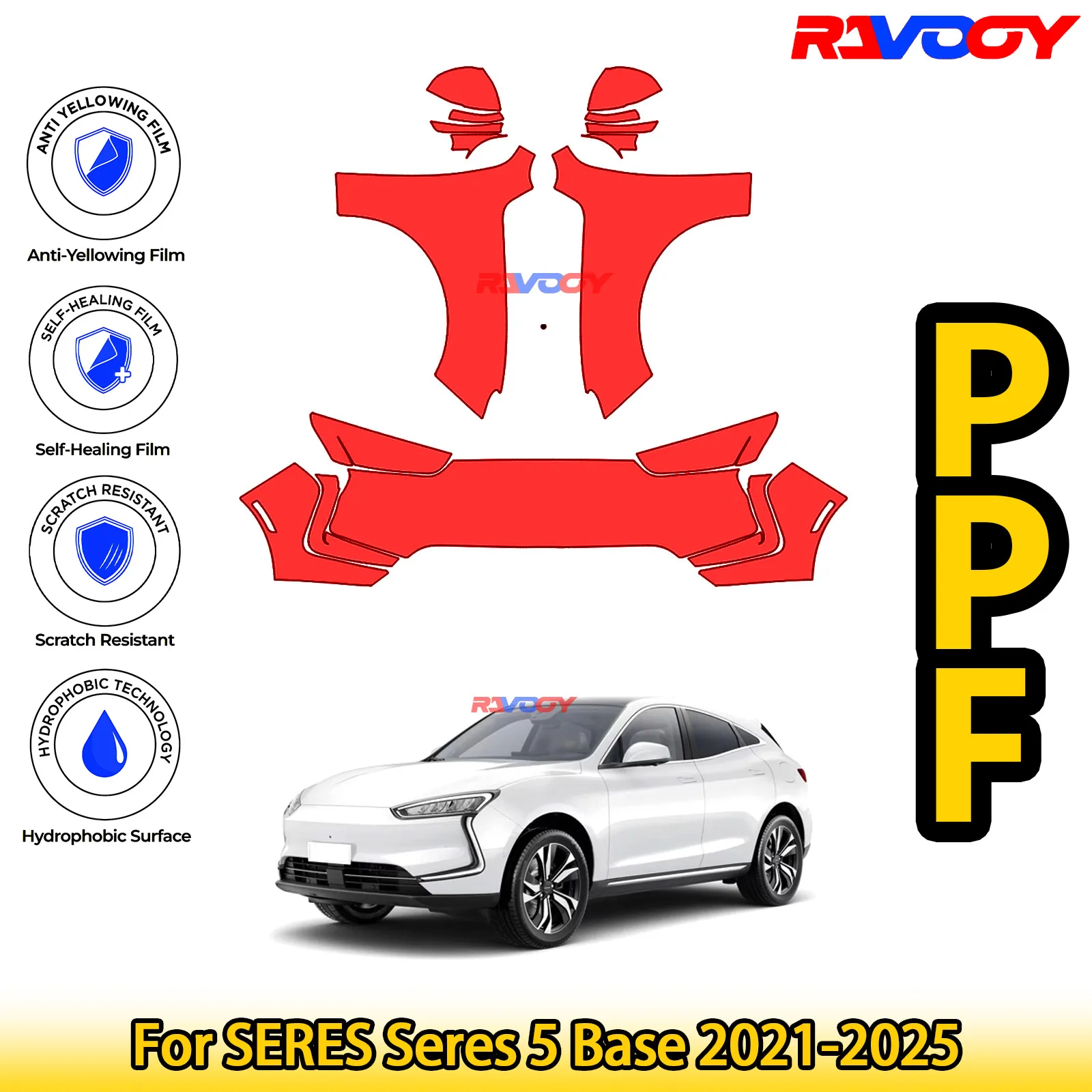 

For SERES Seres 5 Base 2021-2025 Glossy Matte Black Precut front PPF Kit Paint Protection Film