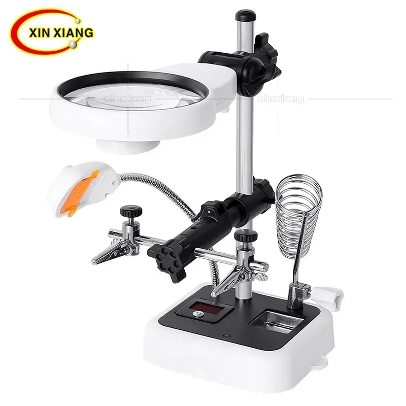 Third Hand Soldering Magnifying Glasses Desktop Magnifier Lamp 6 LED Helping Hand Magnifier Metal Solder Clamp Magnifying Glass