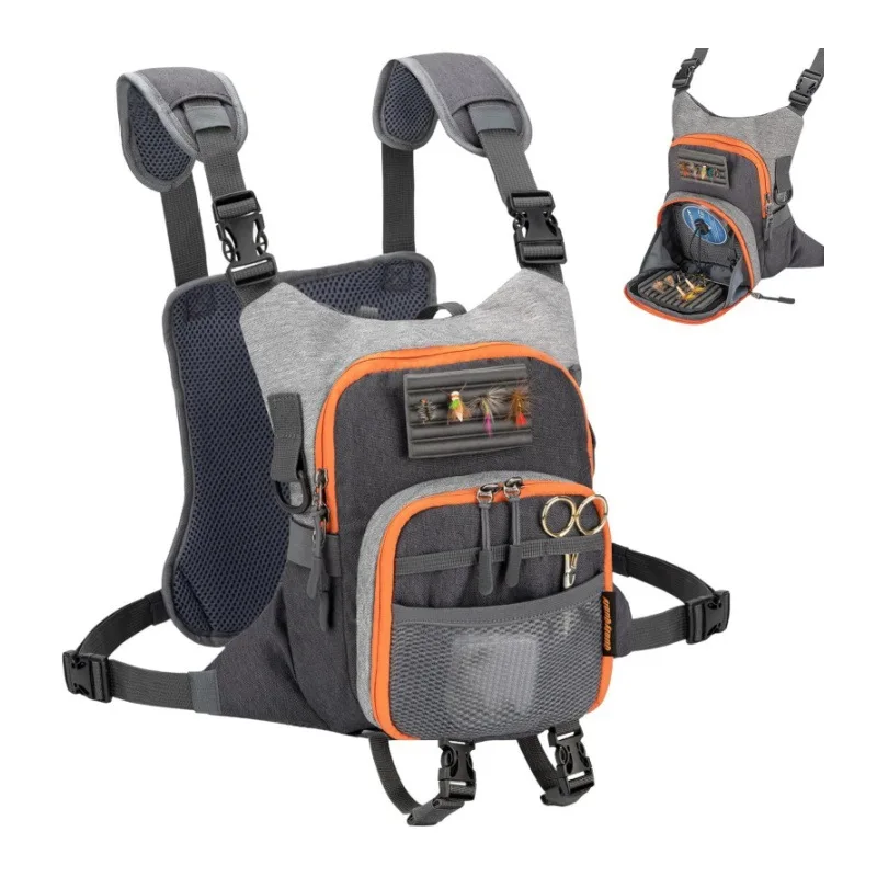 

Комплект жилета для рыбалки нахлыстом с 2-мя ящиками для хранения снастей для рыбалки на открытом воздухе, нагрудная сумка