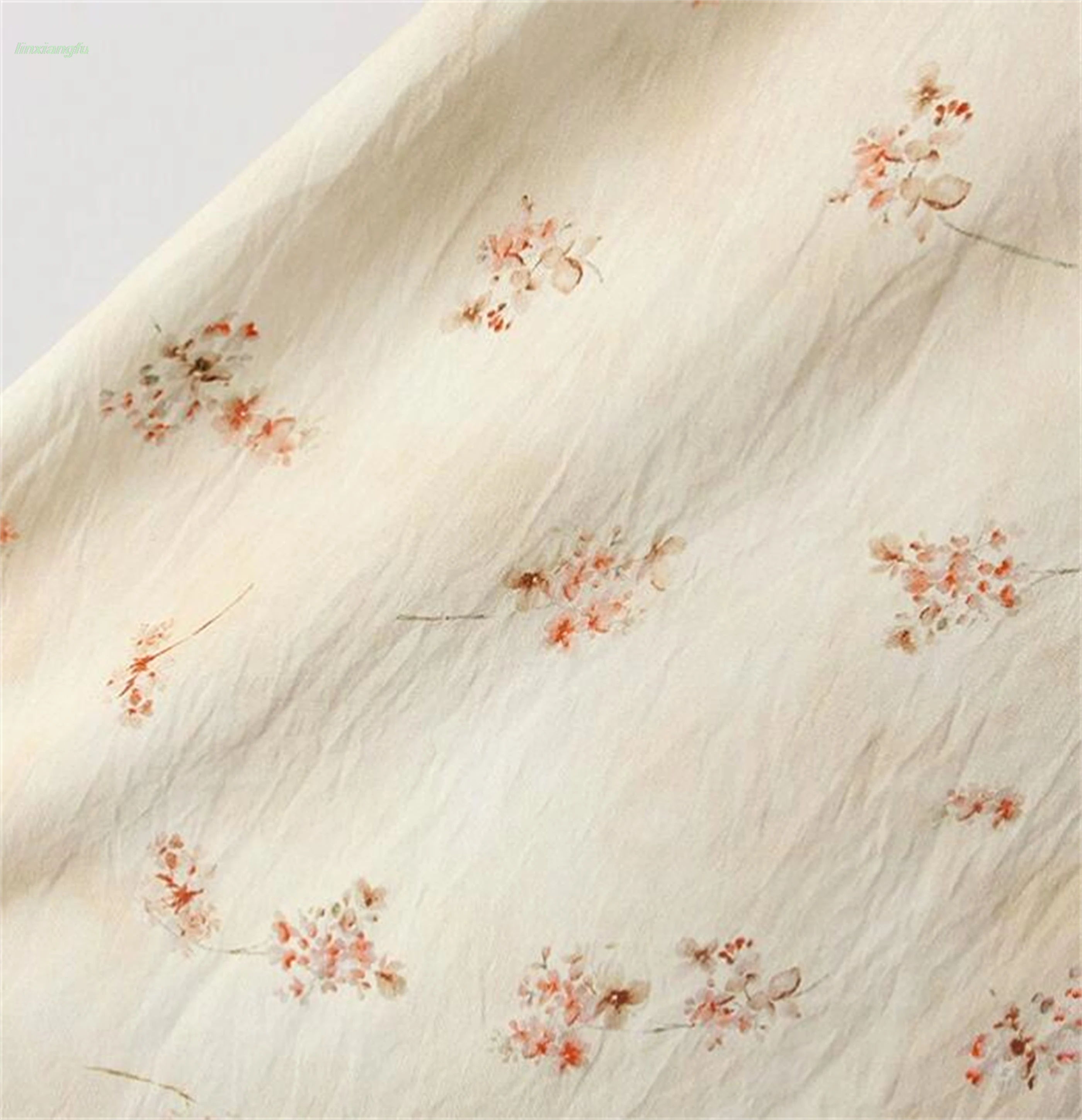 

Plant dyed silk and linen slightly wrinkled hanging fabric,soft long robe Hanfu printed fabric,dress cheongsam fabric