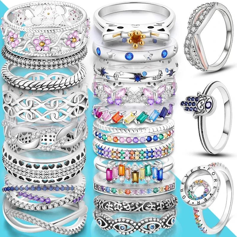 Authentic 925 Silver Women Stackable Ring Size 6-9 inch Girl's Luxury Wedding Finger Rings