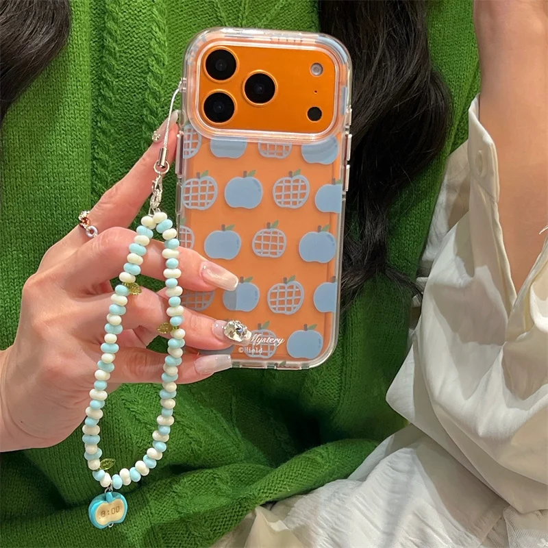 الكورية لطيف ليتل أبل طباعة جراب هاتف آيفون 17 برو 16 15 14 برو ماكس الغطاء الخلفي مع سلسلة موضة للصدمات حالات كابا