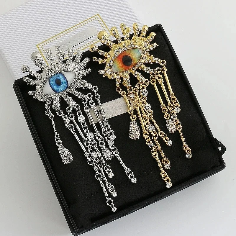 الرجعية العين على شكل حجر الراين بروش التعادل دبوس شرابة سلسلة شارة التلبيب - أنيقة للجنسين الأزياء والمجوهرات اكسسوارات للبدلات #3