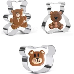 3Pcs Bear Cookie Cutter Set Stainless Steel Embosser Mold DIY Fondant Biscuit Mould Cake Chocolate Decorating Baking Tools