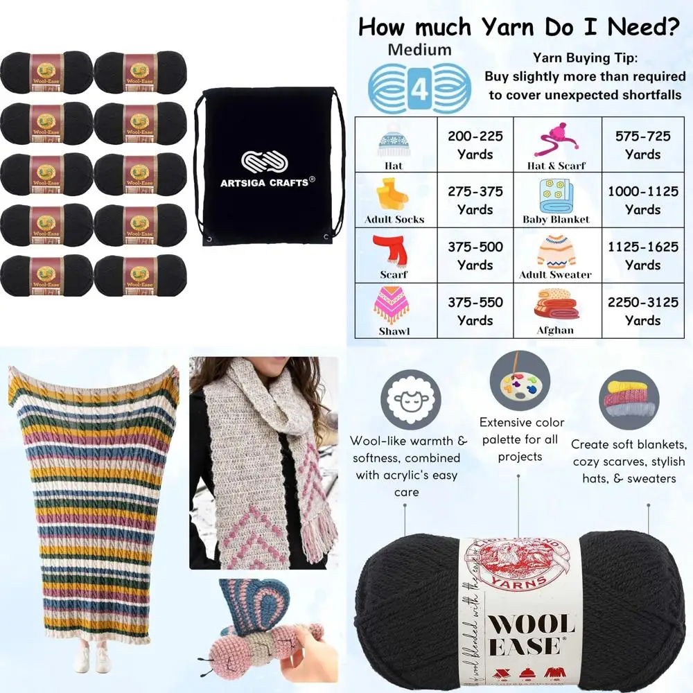 

Worsted Medium #4 Acrylic Wool Yarn for Crocheting and Knitting, 10 Skeins Same Dye Lot, Black 620-153 Long Tail Keyword