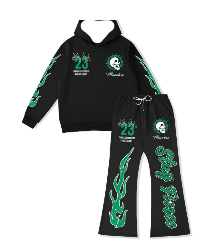 Herbst/Winter Hoodie Set American Street Y2k Hip Hop Trendy Herren 3D Erwachsene Hoodie Taille Hosen Geeignet für Männer und Frauen