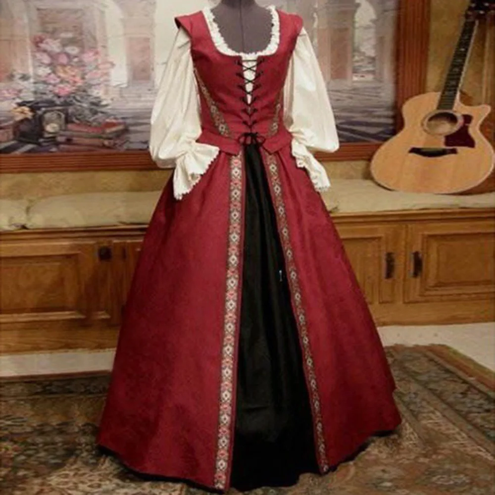Mittelalterliches Maxikleid im Vintage-Stil, gotischer viktorianischer Stil, Korsett, Damenmode, georgianische Renaissance, Rokoko-Kleid, Cosplay, Venedig-Kostüm
