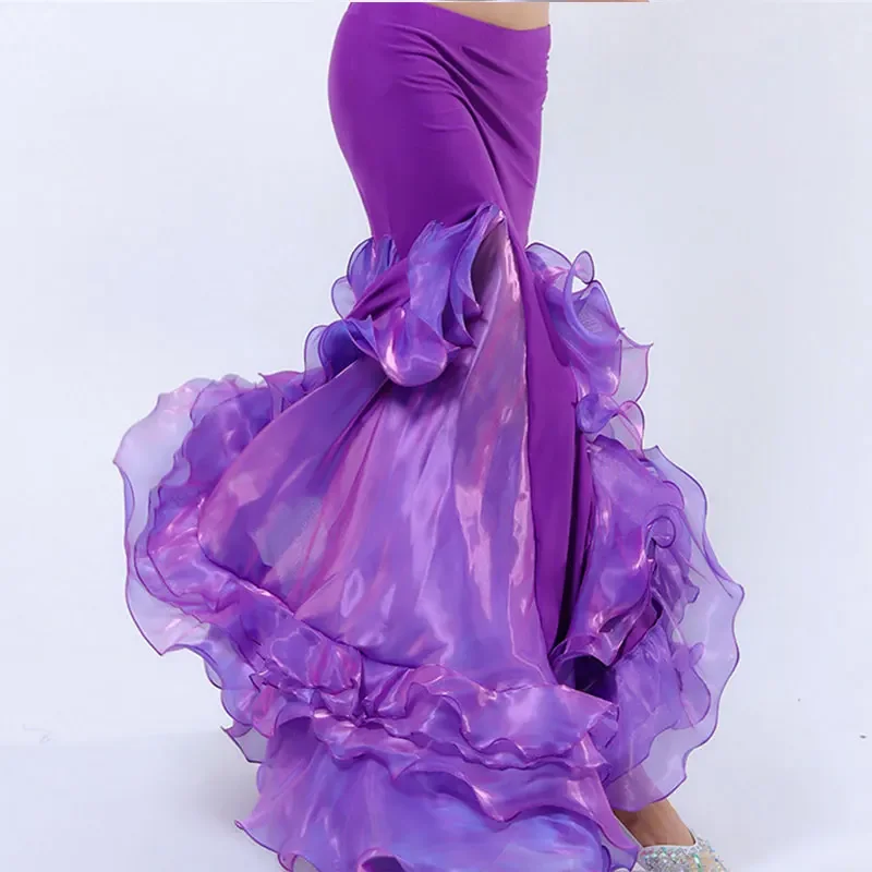 Zigeunerrok Vrouwen Sexy Buikdans Wikkelrok Volwassen Spaanse Koreaanse Dansles Kostuum Gelaagde Jurk Oefenkleding Outfit