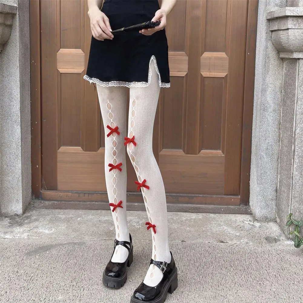 

Lolita Cosplay Girls Bowknot Hollow Out Pantyhose Sexy Thin Ins Tide Lace Tights Anime Socks Black White Fishnet Silk Stockings