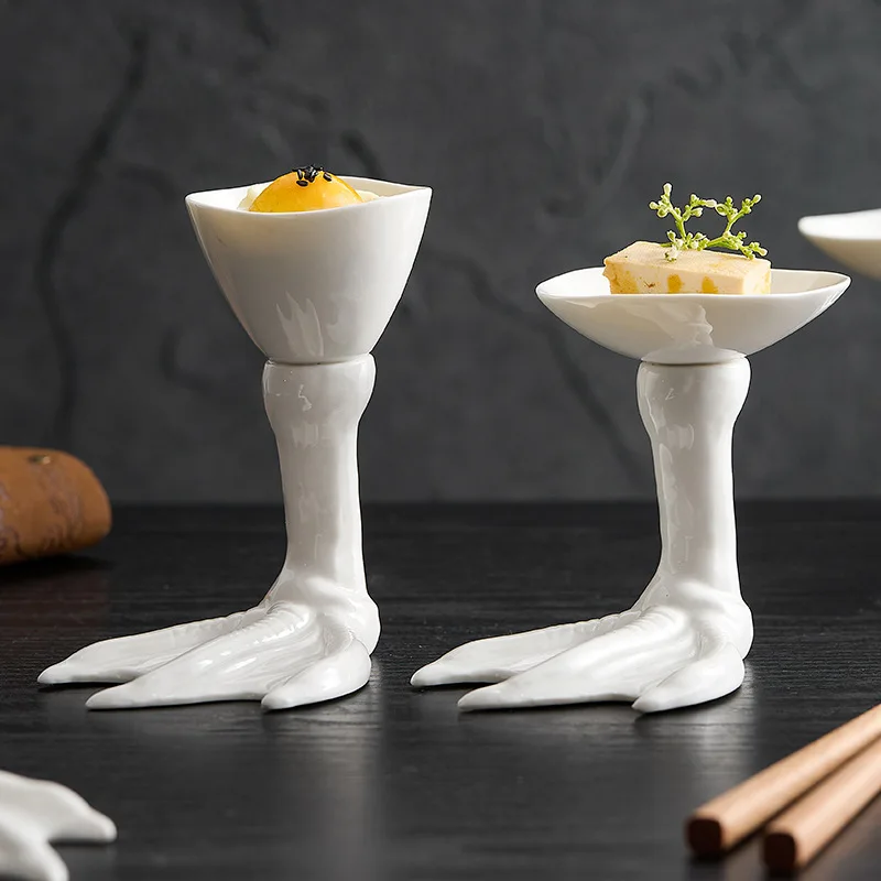 

Creative High Foot Ceramic Goose Feet Dim Sum Plate Restaurant Dessert Plate Sushi Plate Molecular Cuisine Specialty Tableware