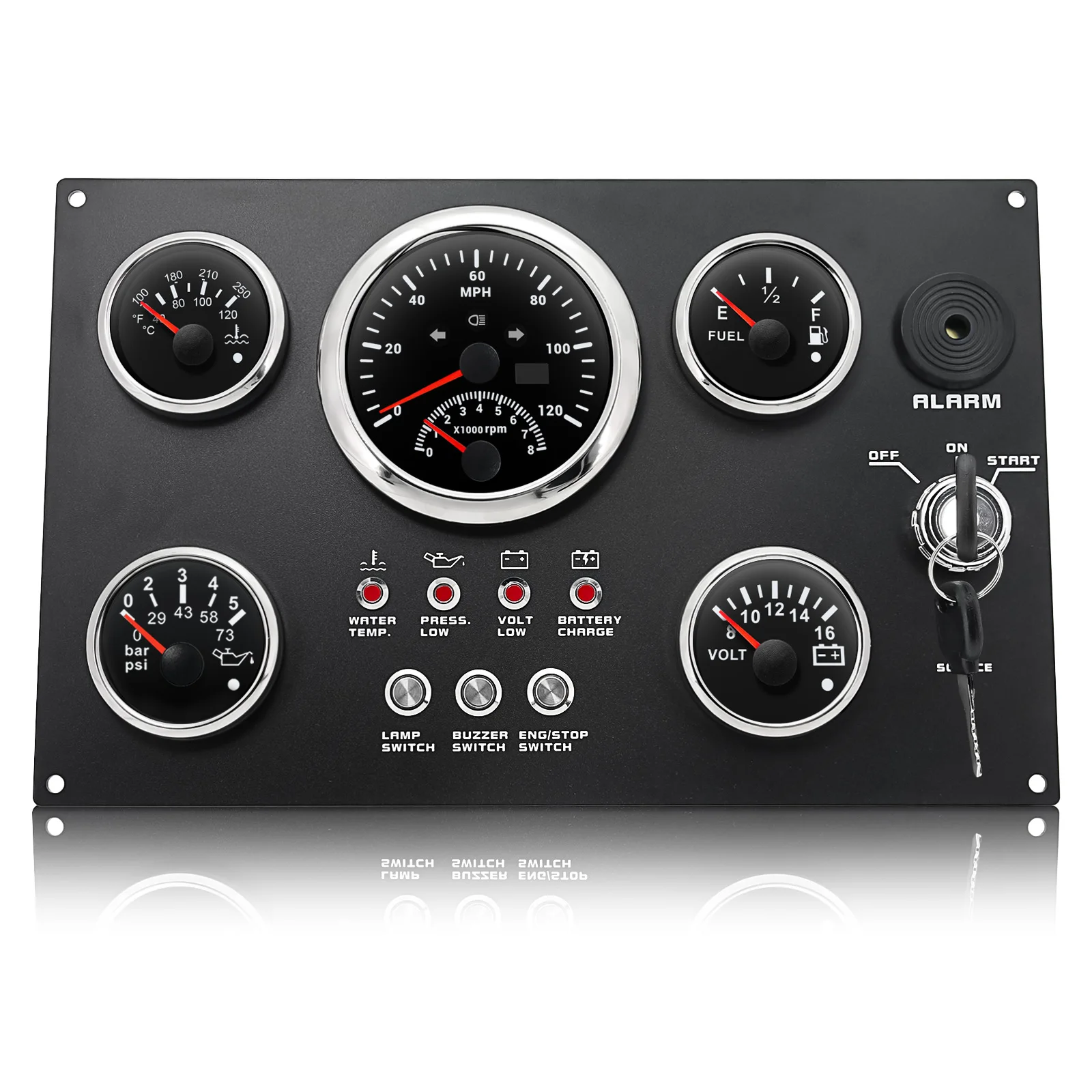 Boot Dashboard 5 Gauge Set 12v Schakelpaneel met 85mm Toerenteller 3000rpm-8000rpm + Voltmeter Stookolie Pers Waterniveaumeter