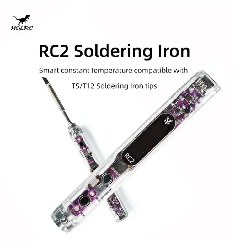 HGLRC RC2 Soldering Iron OLED HD Display Smart Constant Temperature Compatible with TS / T12 Soldering Lron Tips for FPV Drone