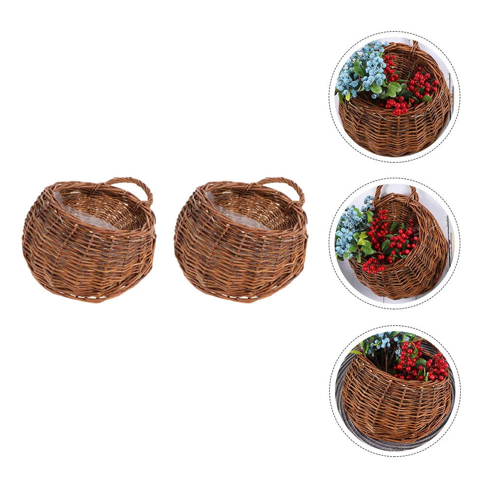 

2pcs Natural Rattan Baskets For Wedding Balcony Home Garden Hanging Woven Basket Wall Mountable Decorative Flower Holder