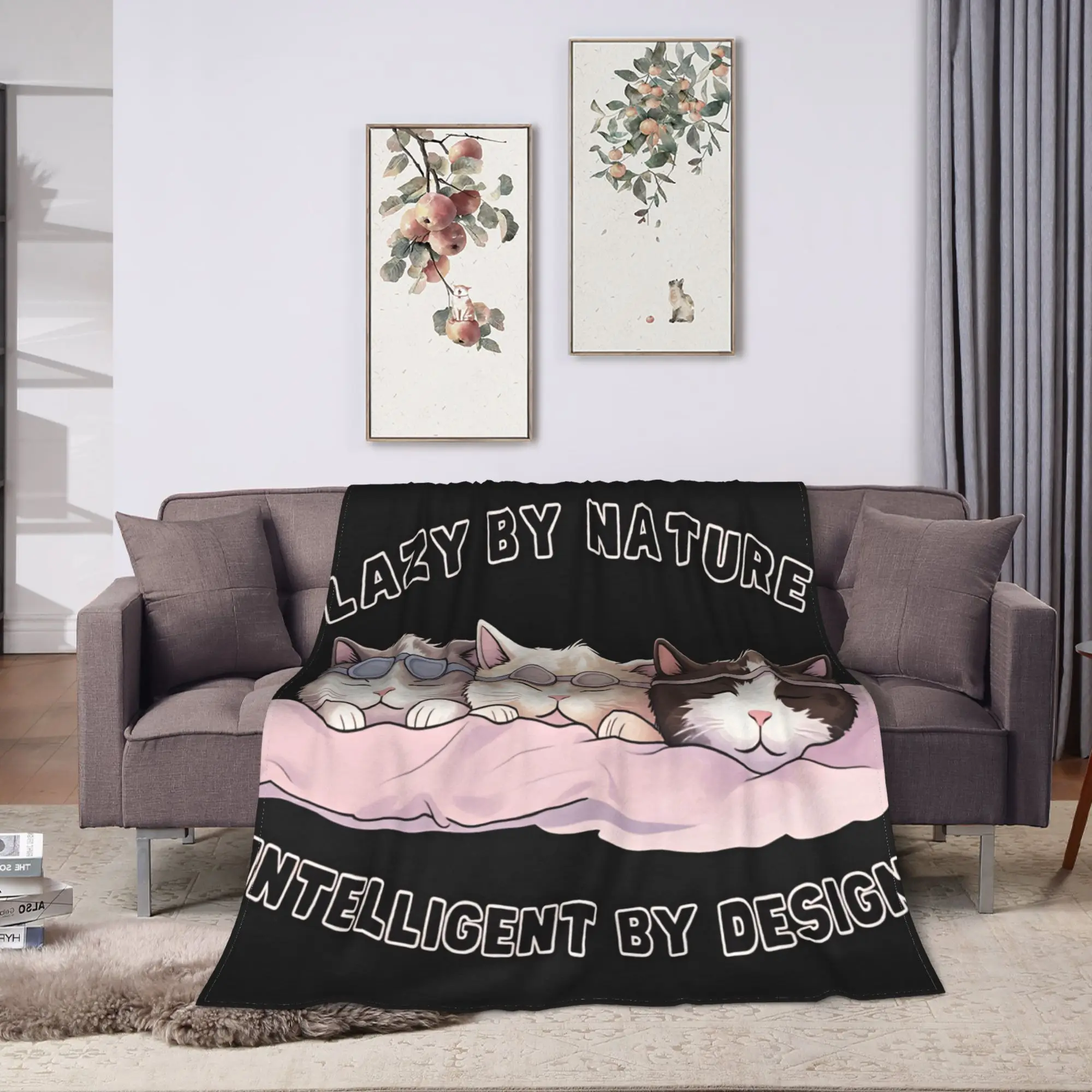 Warm Soft Blanket Travel Car Lazy by nature intelligent by design three cats Photographic Throw Blanket Trend  Bedspread