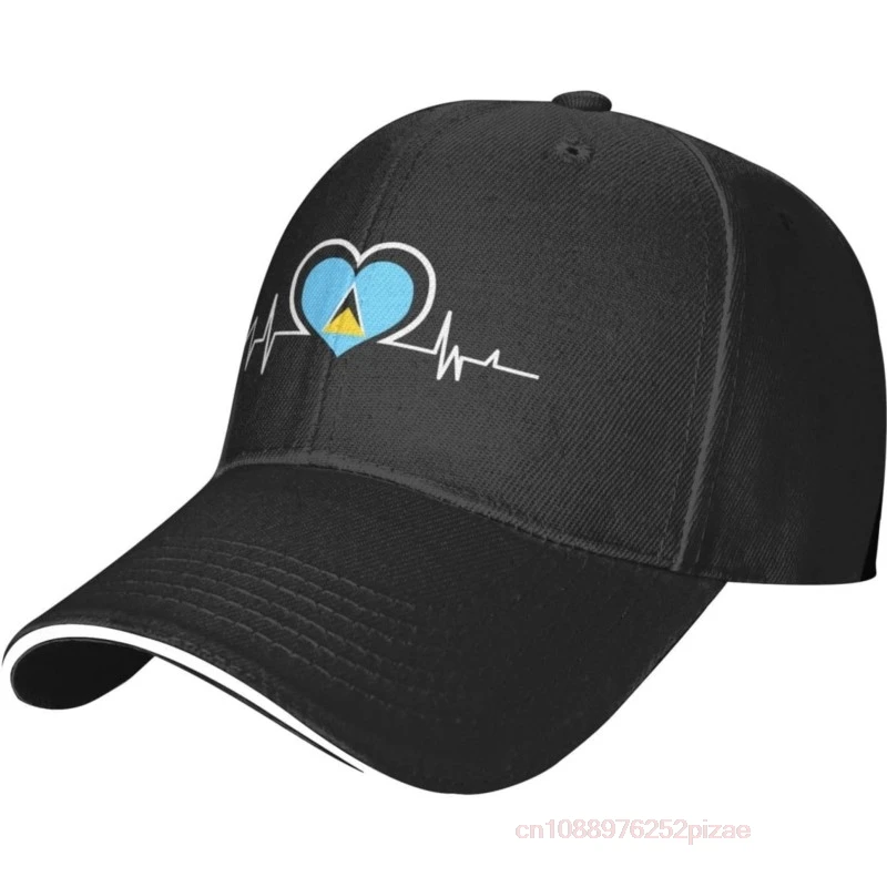 

Saint Lucia Flag Heartbeat Adjustable Baseball Cap for Outdoor Sun Protection Men Women Unisex For Sports