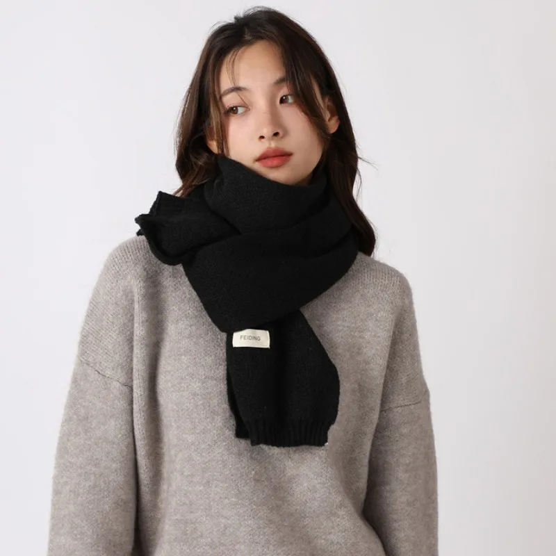 Winter Christmas New Year\'s Wool Solid Color Scarf Women\'s Cashmere Knitted Korean Versatile Soft Thickened Warmth Muffler