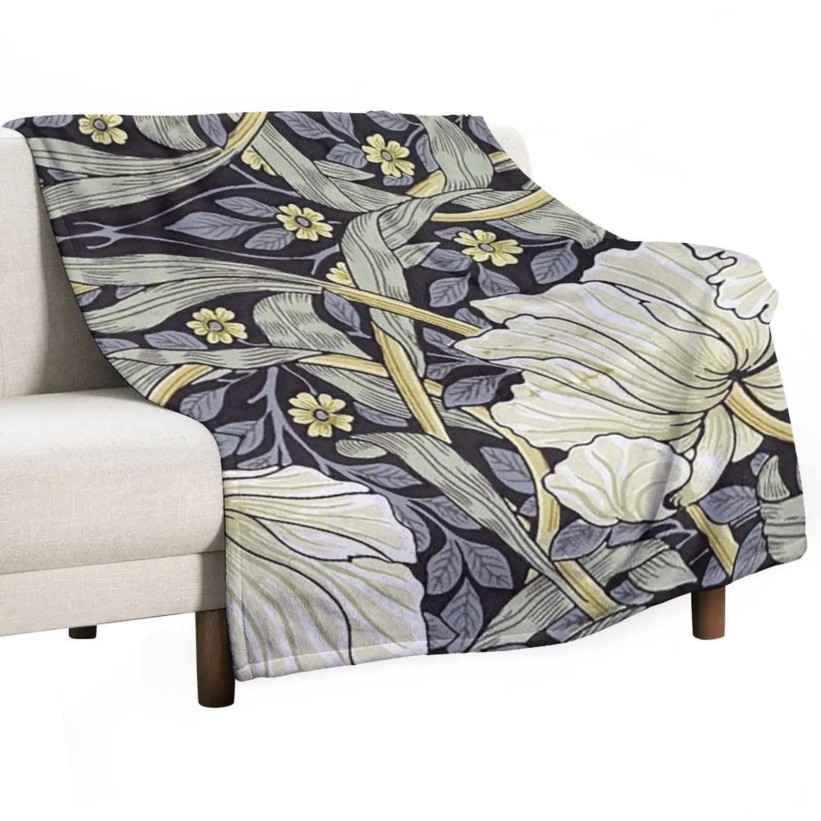 Grey Blue William Morris Pimpernel Exhibition Throw Blanket Camping Sofa Quilt Blankets