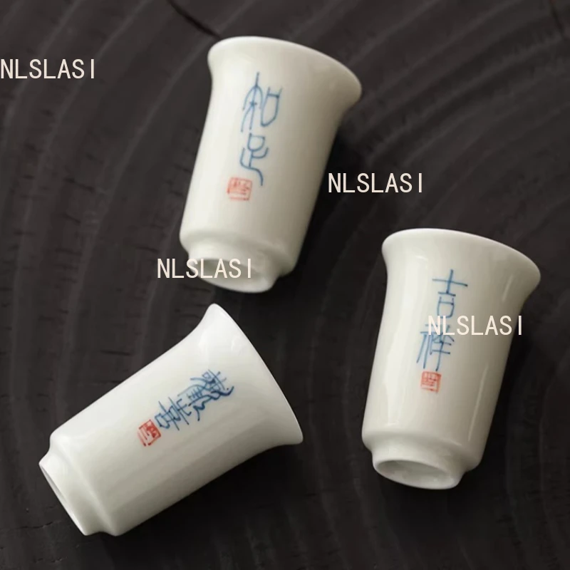 1pc 40ml Calligraphy Ceramic Tea Cup Kungfu Tea Set Chinese Style Fragrance Cup Vintage Underglaze Colored Master Cup