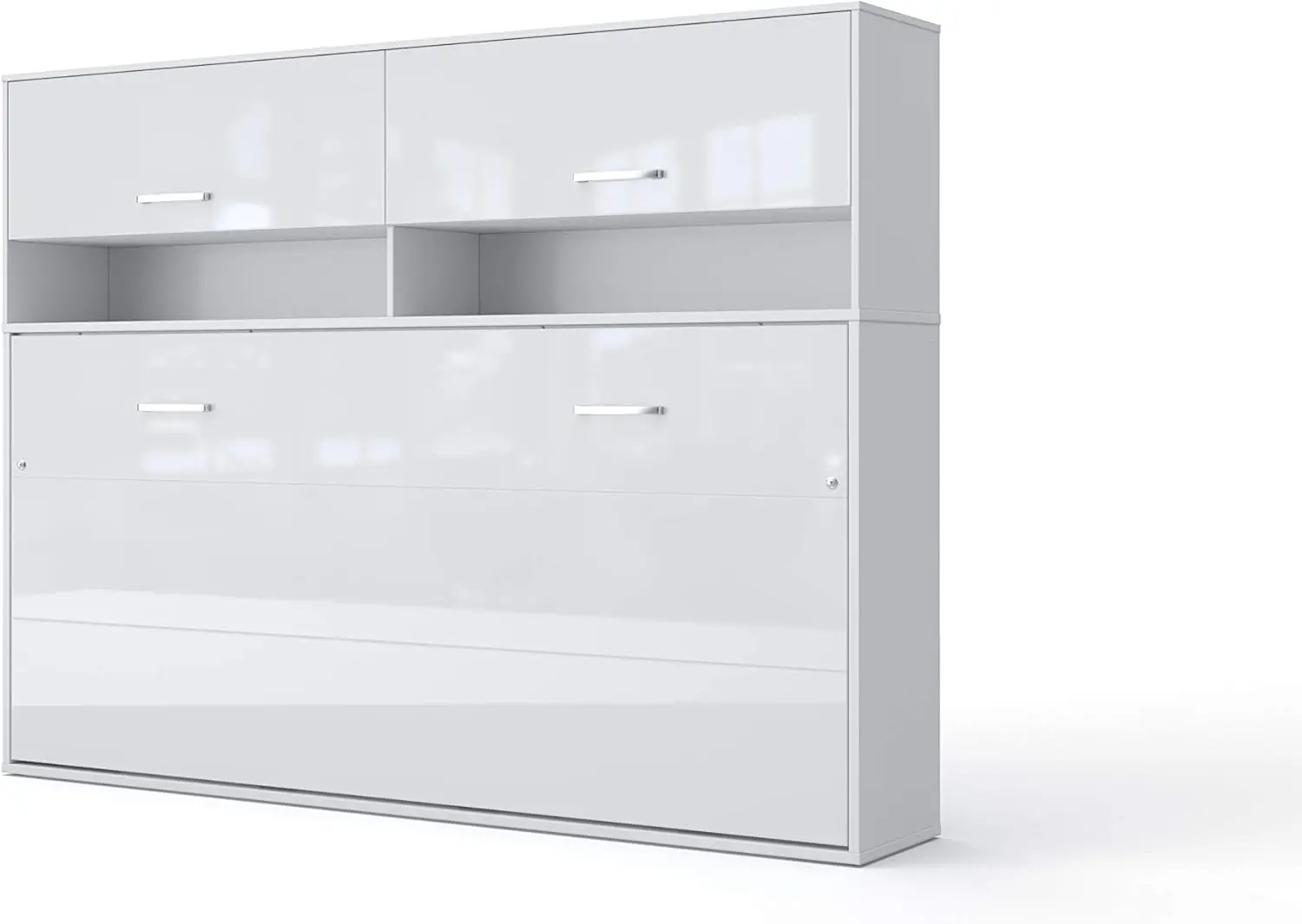 Contempo Horizontal Wall Bed, European Queen Size With A Cabinet On Top (White/White)