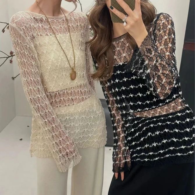 

2024 Summer New Women's Wear Fashionable design with hollowed out knitwear paired with knitted suspenders 0521