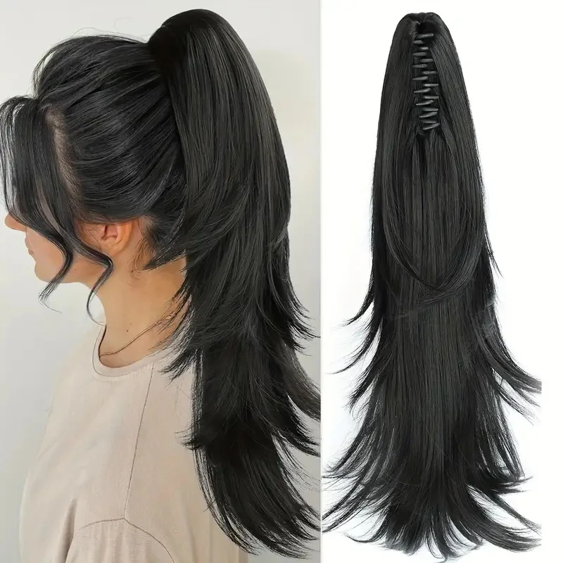 Klip Cakar Rambut Sintetis Tahan Panas Ekstensi Ekor Kuda untuk Wanita Menambah Volume Potongan Rambut Ekor Kuda Panjang Bergelombang Tampak Alami