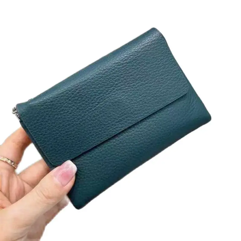 Ladies Soft Genuine Cow Leather Short Wallet Cowhide purses for Women Casual Tri Fold Coin Purse Card Holder Credential Holder