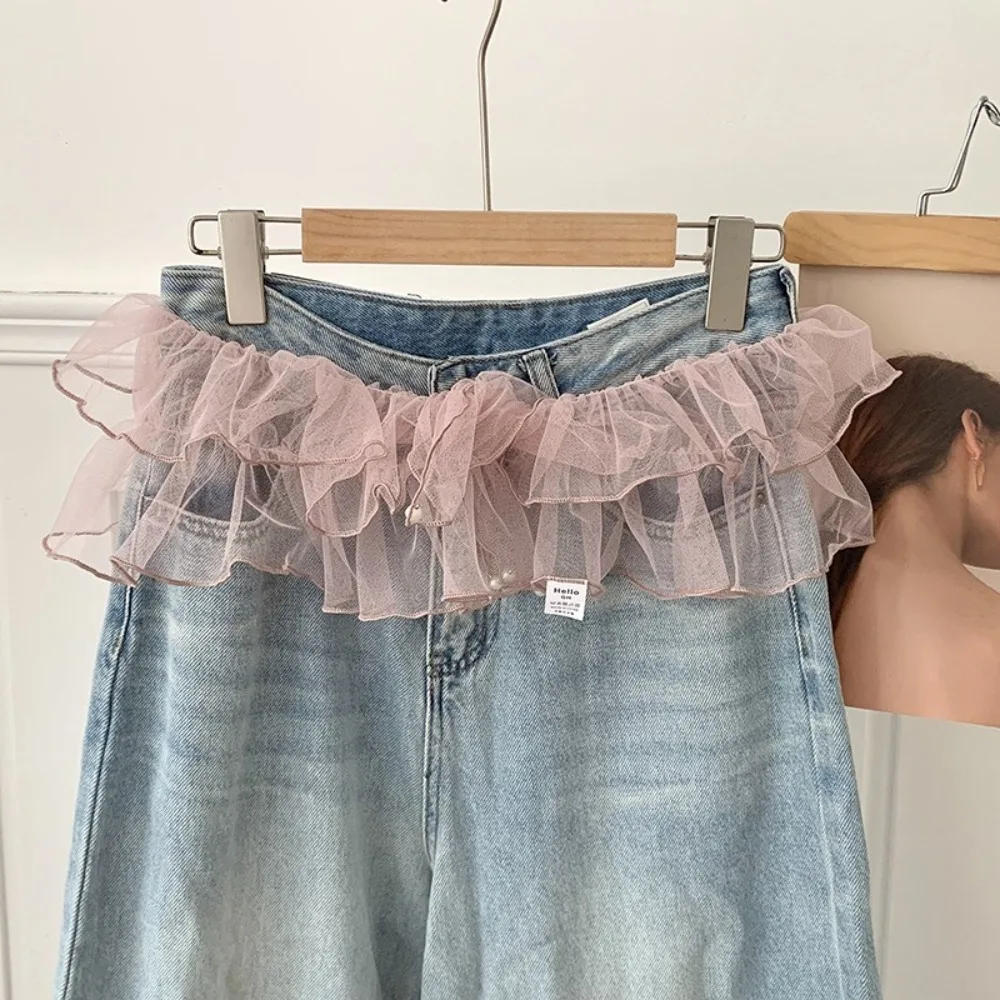 Sweet Balletcore Minigonne in rete Y2k Gonne corte con volant Grembiule avvolgente con lacci Pantaloni coordinati con tende sul sedere