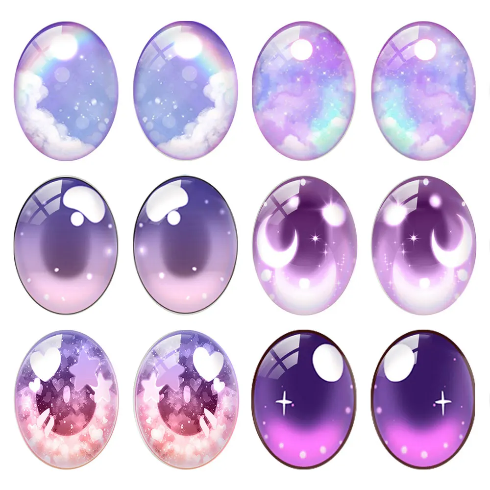 Random Mixed Oval Nebula Purple Ragdoll Toy Eyebal Doll Eyes Photo Glass Cabochon Flatback Demo Cameo For Diy Jewelry Making