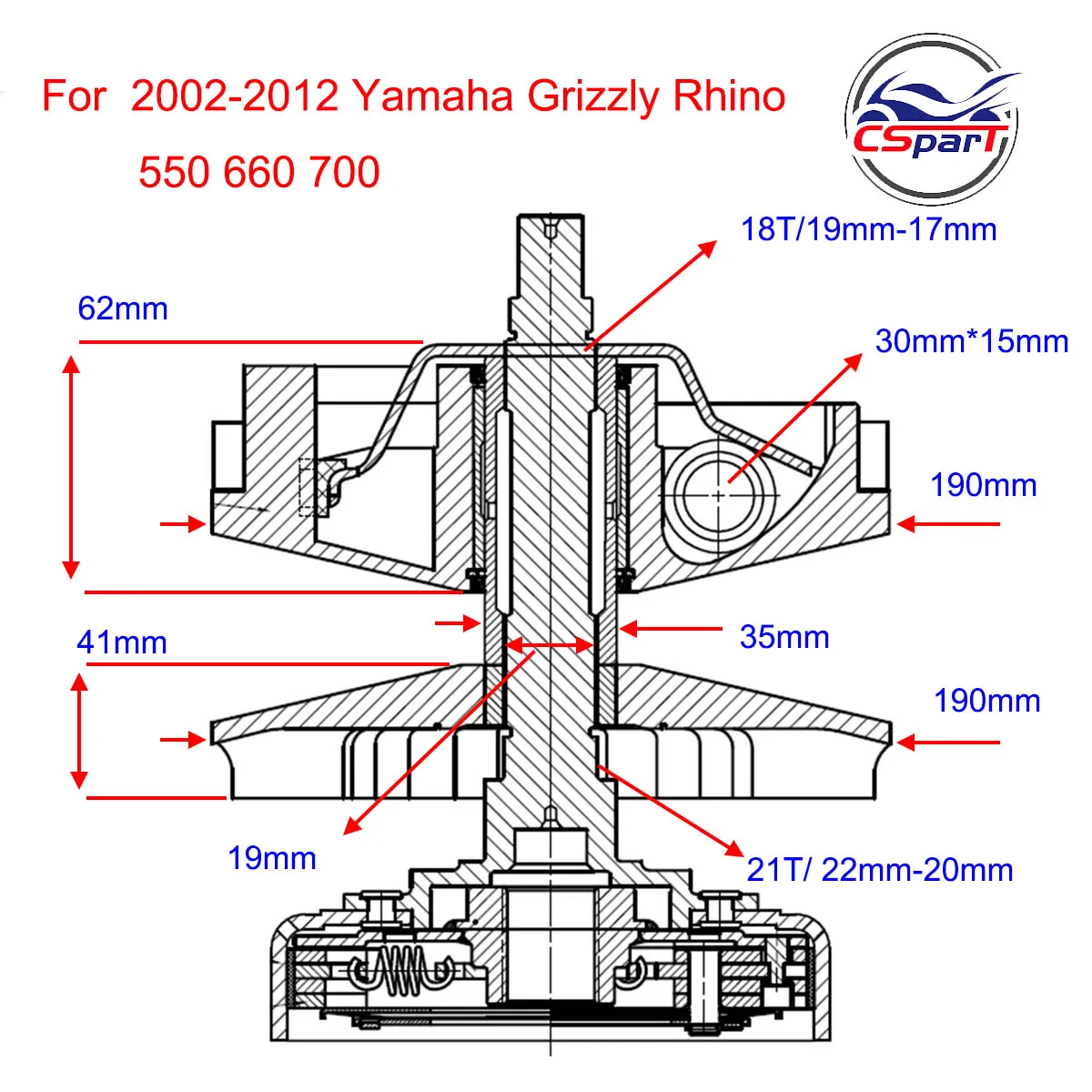 21T Variator Fan for 2002-2012 Yamaha Grizzly Rhino 550 660 700 4x4