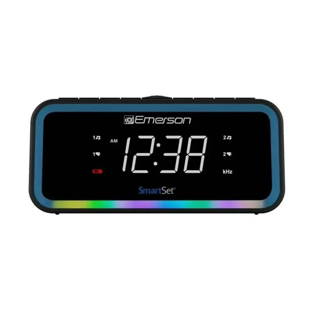 

SmartSet AM/FM Dual Alarm Clock Radio with USB-C Charging LED Display Auto Time Set Dual Alarm Battery Backup Date Display Smart