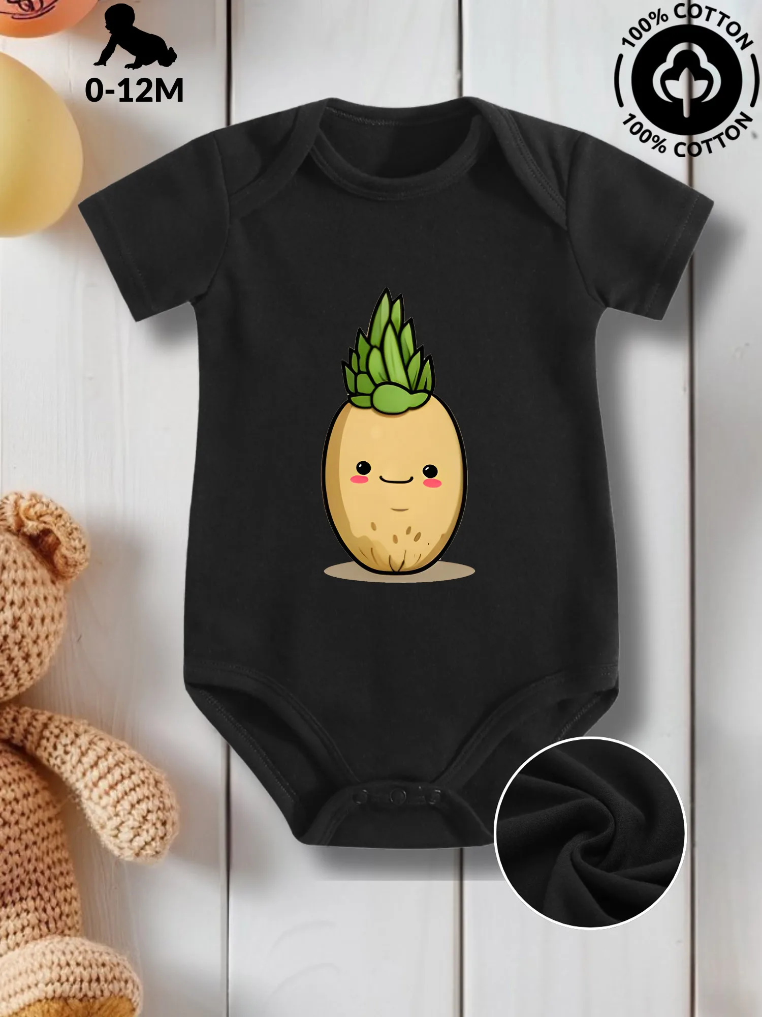 

Милый комбинезон для ползания с рисунком овощей 03, унисекс, из чистого хлопка, для ухода за кожей младенцев, всесезонный, черный, 190 г/м²