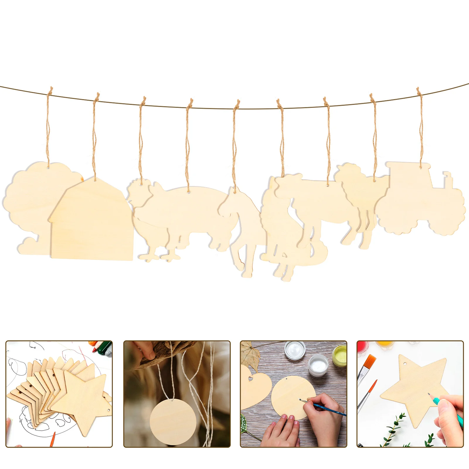 

45 Pcs Painting Wood Pieces Unfinished Wooden Slice Craft Vintage Home Decor Farm Animal Kindergarten Slices Sewing Tools