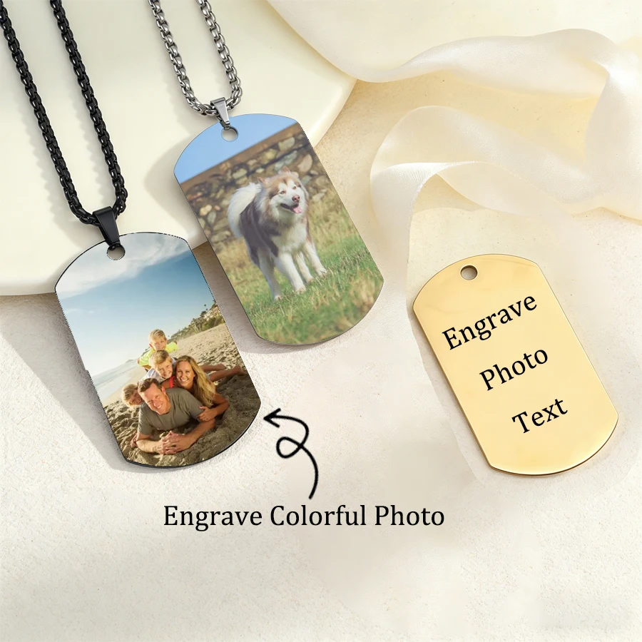 Acheerup Customized Engrave Text UV Printing Colorful Photo Necklace for Women Stainless Steel Dog Tag Pendant Anniversary Gift