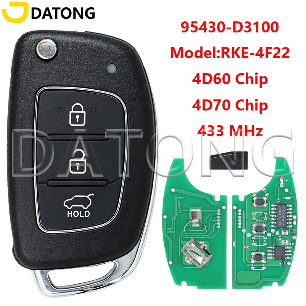Datong TOY40 Blade 4D60 4D70 Chip 95430-D3100 433 MHz Flip Car Key RKE-4F22 For Hyundai Tucson 2015 2016 2017 2018 2019 2020
