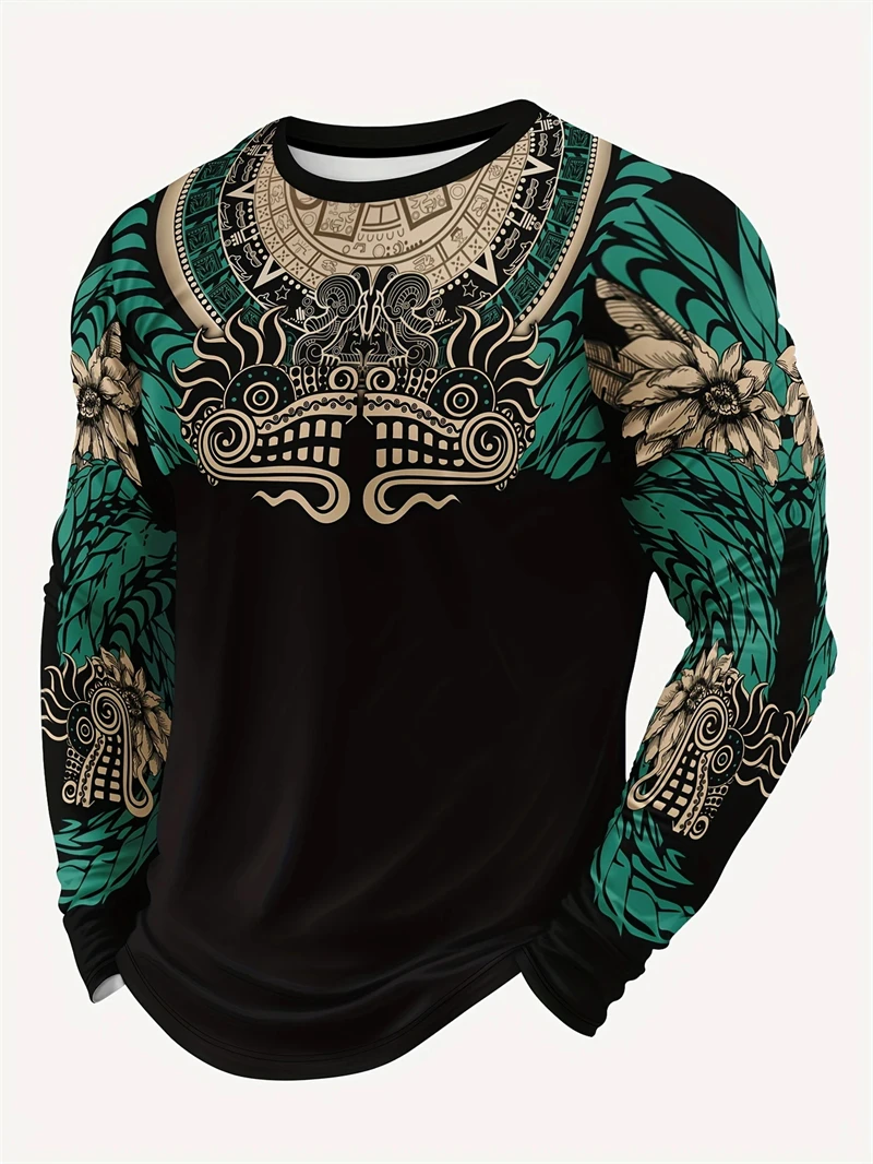 

2025 Men's Fashion 3D Geometric Printed Long Sleeve T-shirt Casual Round Neck Breathable Long Sleeve T-shirt Men's Clothing