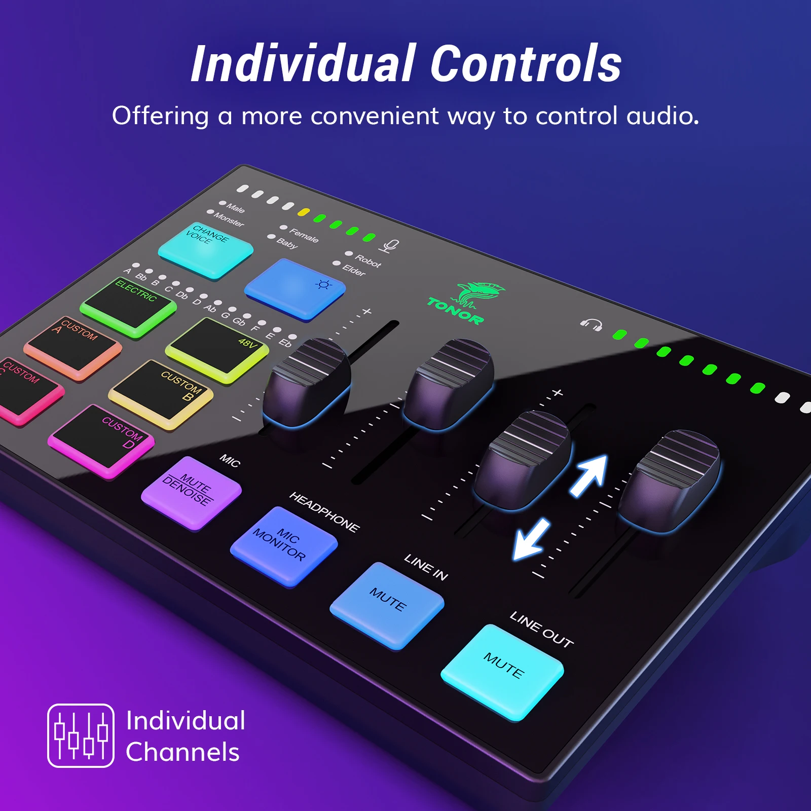 Interfaz de audio para juegos, mezclador de audio RGB con preamplificador profesional, canal XLR, compatible con entrada de instrumentos, controles de volumen independientes