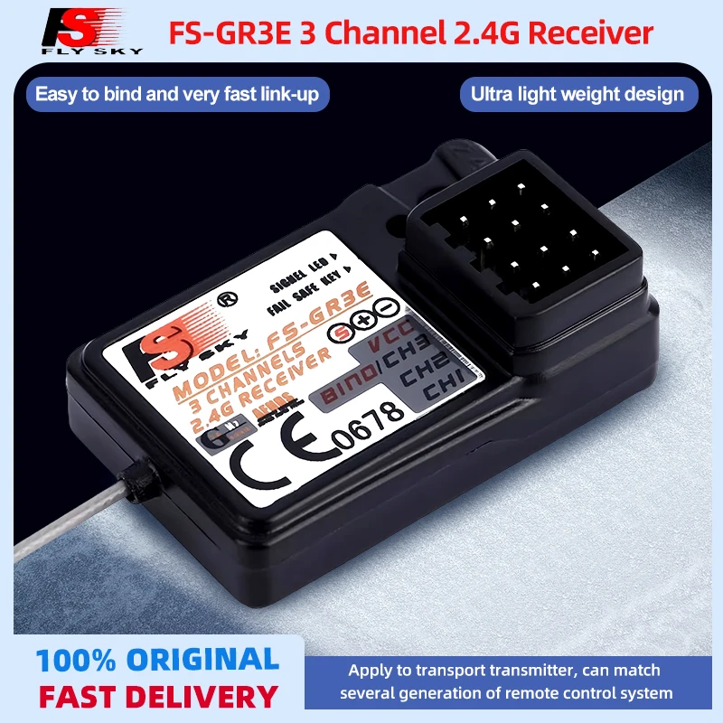 

Flysky FS-GR3E 2.4G 3CH Receiver with Failsafe for FS-GT2 FS-GT2B GT3 Transmitter Compatible with RC Car Boat