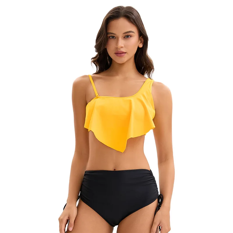 

Elegant Bikini Set Swimsuit Women Ruffles Layered Tank Top High Waist Bikini Summer 2026 New Holiday Beach Bathing Suit 2 Piece