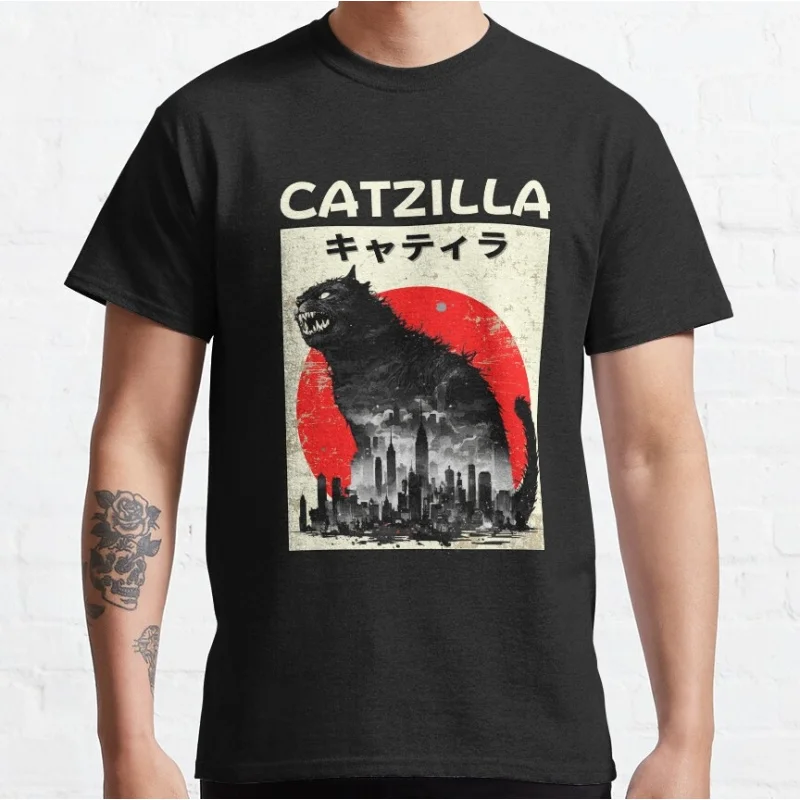 Catzilla cat giant King of Monster Gift t shirt for Cat Lover Cute kitty Graphic tee Short Sleeve y2k clothes All size tops