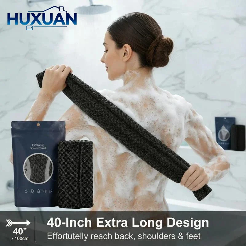 1Pcs Exfoliating Nylon Bath Towel Black Check Deep Clean Body Scrub Soft Comfortable Shower Towel For Home Skin Care
