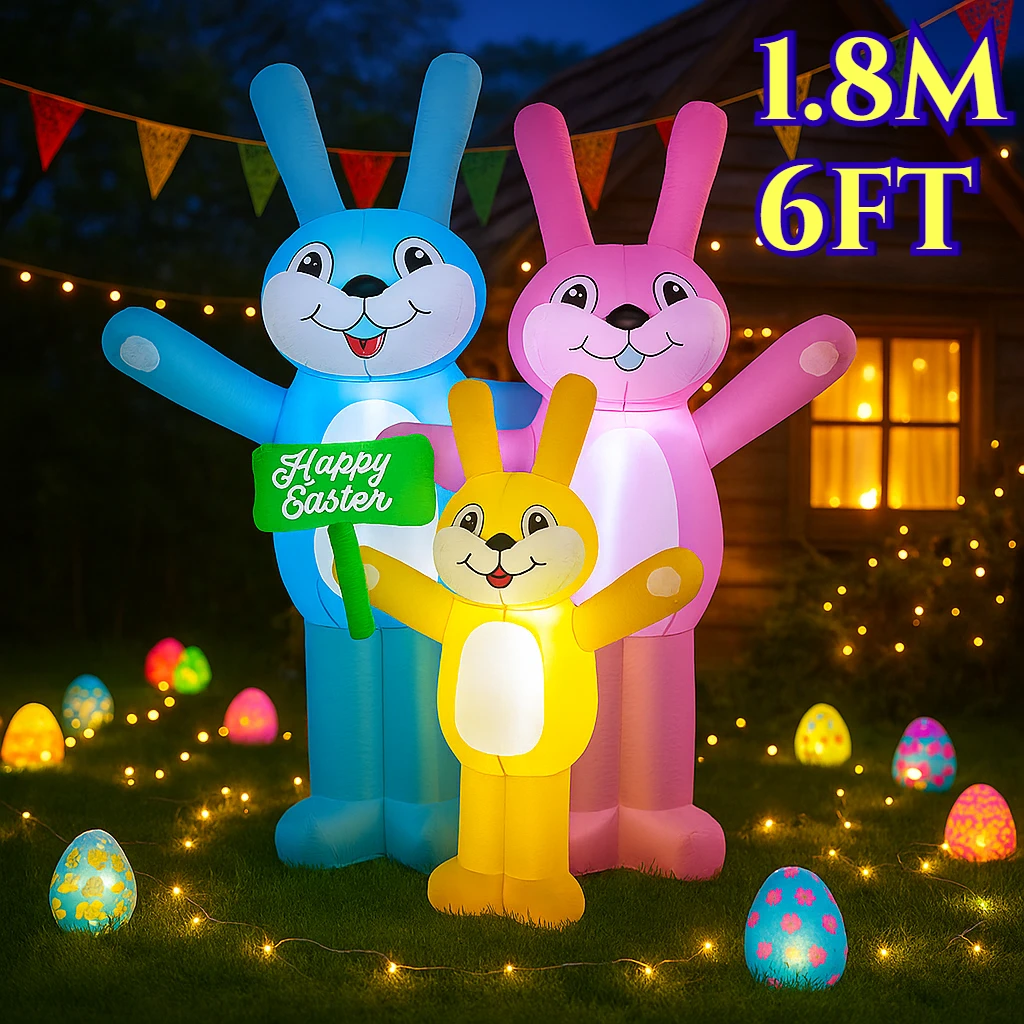 

1,8 м/6 футов счастливой пасхальной вечеринкой, украшения «сделай сам», семейный кролик, декор, встроенные светодиодные фонари, модель, уличные украшения для садовой вечеринки