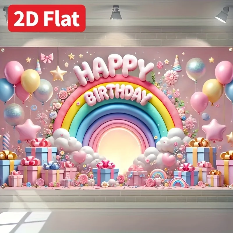 2D-Flachbanner, 1-teiliges Polyestermaterial, Regenbogen-Geschenkdesign, Party-Dekoration für den Innen- und Außenbereich