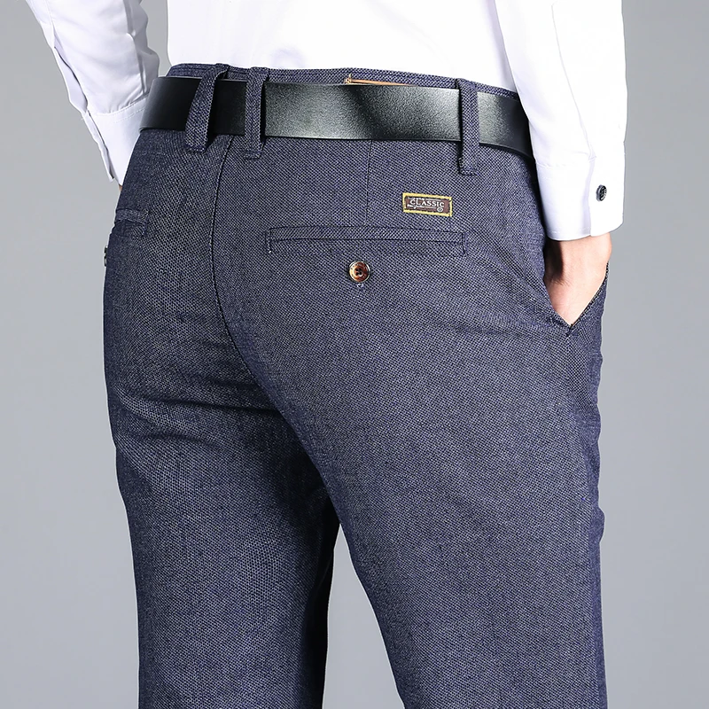 

Sanded Fabric Men's Casual Pants Autumn New Slim Straight Youth Office Business Trousers Black Blue Fashion Clothes