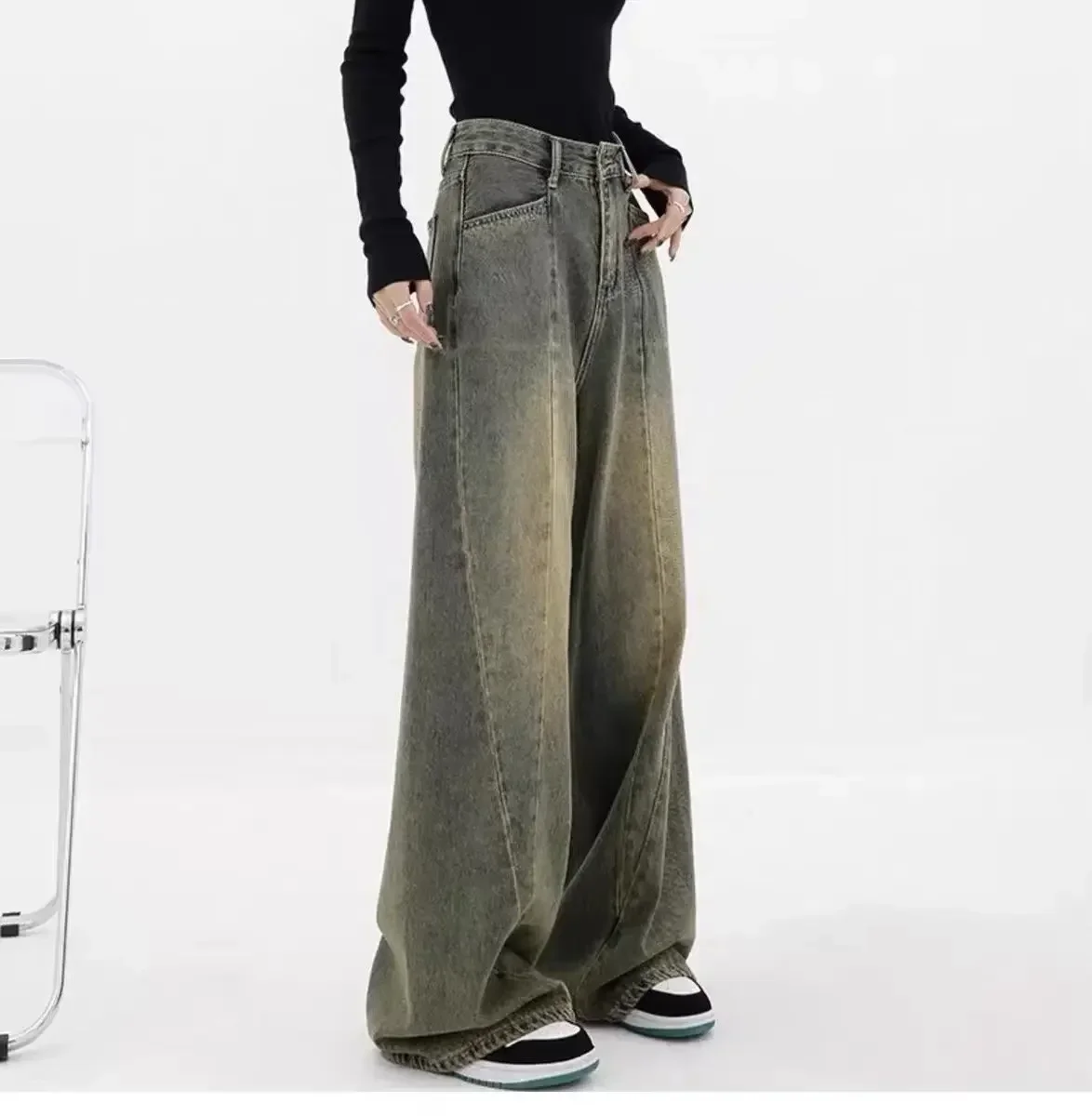 Baggy Jeans Women High Waisted Jeans Button Denim Pants Pockets Wide Leg New Y2K Trousers Vintage Streetwear Fashion 2023 Jeans