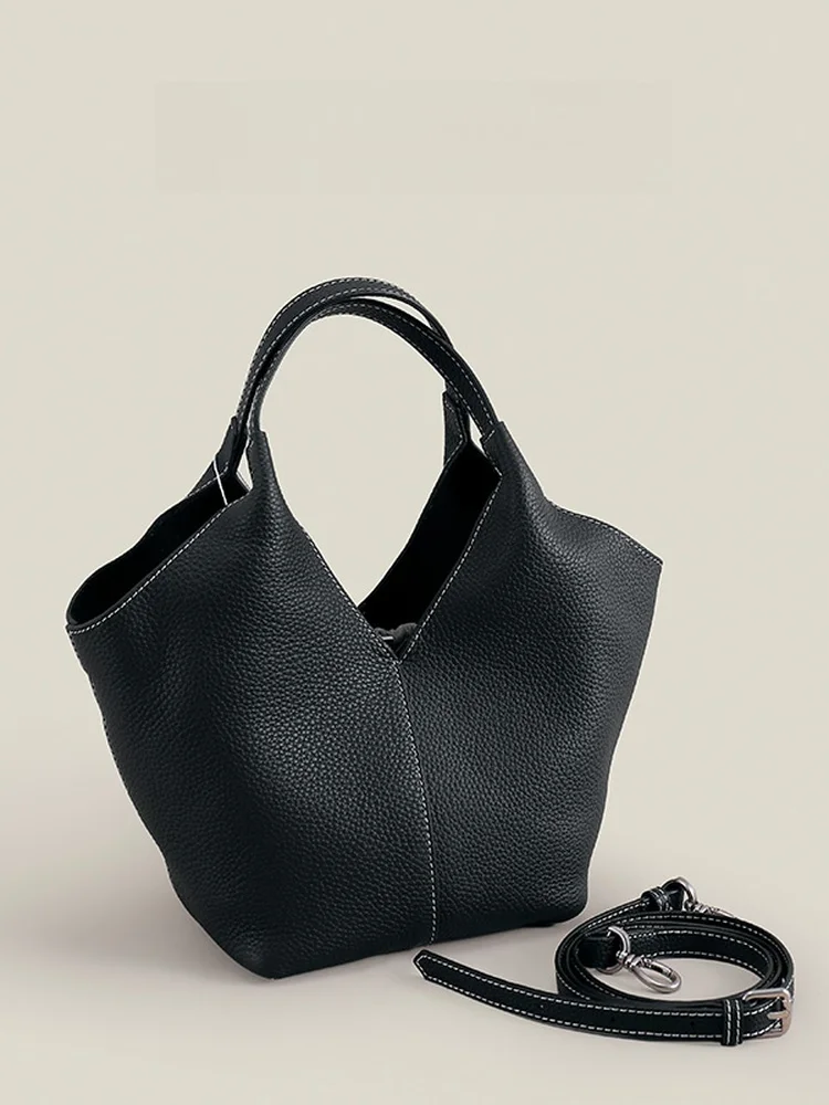 

Good Morning Bag Miss Head Layer Cowhide Vegetable Basket Tote Bag Soft Leather Commuter Single oulder Bag Casual Simple Sle